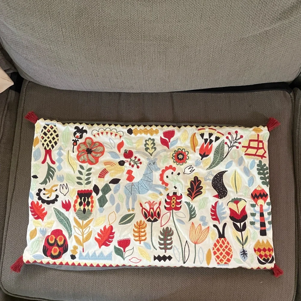 Ikea Rodarv Colorful Embroidered Throw Pillow Cover